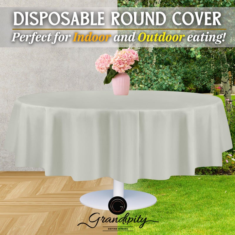 Grandipity Light Grey Plastic Table Cloth Disposable (6 Pk) 84in Round Tablecloth Premium Party Table Cloths Disposable - Perfect Table Cloth Round Cover for Any Table Up to 6 Feet - Image 5